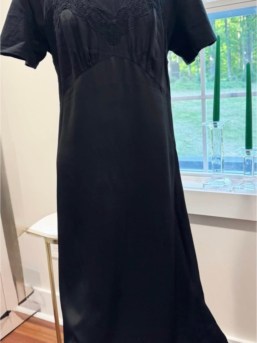 The Kooples Black Short-Sleeve Maxi Dress with Lace Yoke